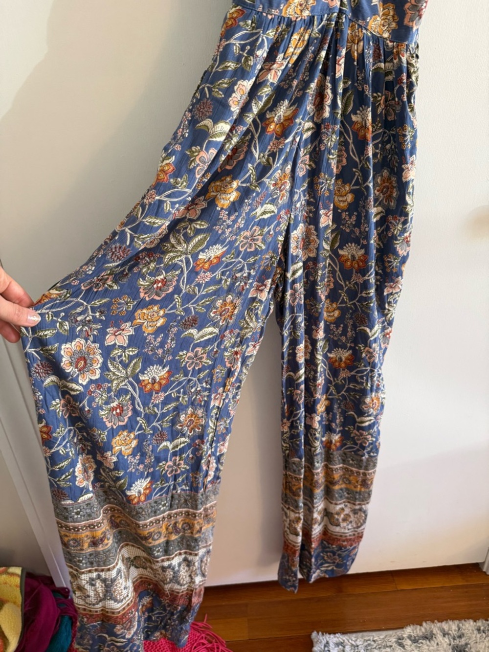 Angie Blue Floral Boho Maxi Dress with Rust Accents - Picture 2 of 5
